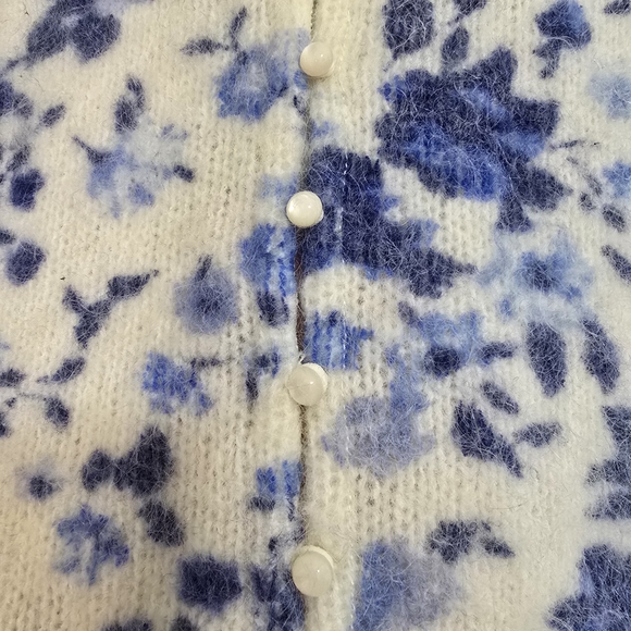 La Maille Sezane Lisette Cardigan wool Kid Mohair Blue Floral Scandi Luxury - Picture 8 of 12